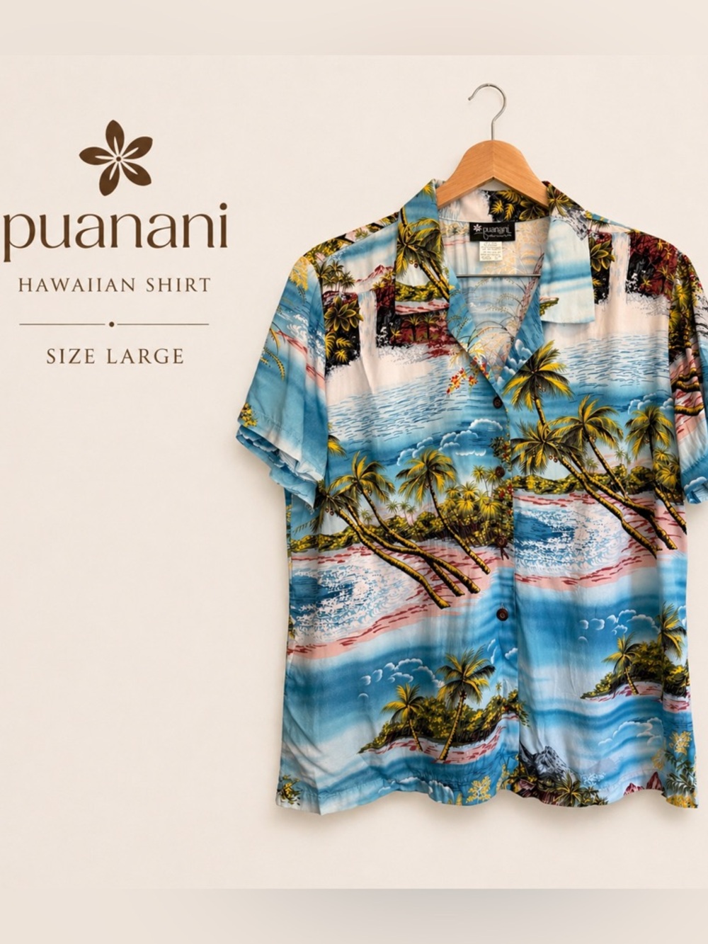 Puanani Hawaiian Shirt Large Tropical Print Button Up Short Sleeve Beach Aloha - Picture 2 of 6